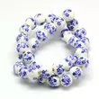 Kép 2/2 - Kék-fehér virág mintás porcelán, kerámia gyöngy (10mm)
