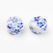 Kép 2/2 - Kék virág mintás lapított porcelán, kerámia gyöngy (12x7mm)