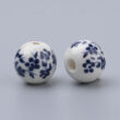 Kép 2/2 - Kék virág mintás porcelán, kerámia gyöngy (10mm)