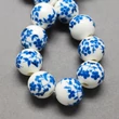 Kép 1/2 - Királykék virág mintás porcelán, kerámia gyöngy (12mm)