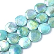 Kép 1/2 - 6db színezett lapos kerek alakú cián kék színű kagyló gyöngy (10~11.5x3~4mm)