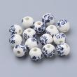 Kép 1/2 - Kék virág mintás porcelán, kerámia gyöngy (14mm)