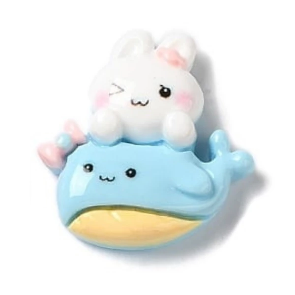 Nyuszi delfinnel műgyanta kaboson  (22~32x22~26x8mm)