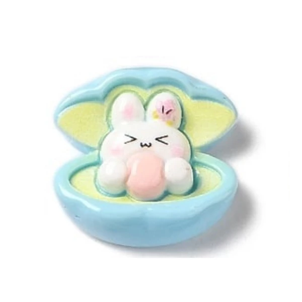 Nyuszi kagylóban műgyanta kaboson  (22~32x22~26x8mm)