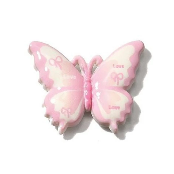 Rózsaszín pillangó műgyanta kaboson  (37x31x5mm)