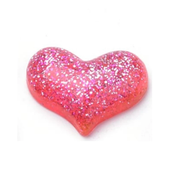 Pink glitteres szív műgyanta kaboson  (22x17x6mm)