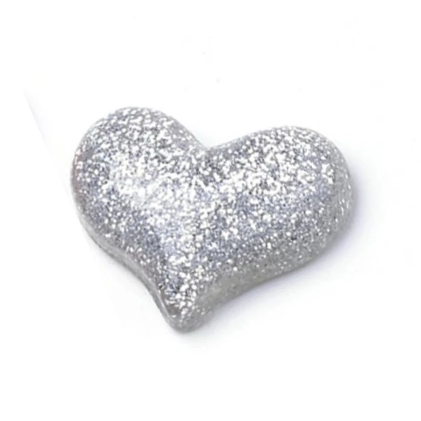 Ezüst glitteres szív műgyanta kaboson  (22x17x6mm)