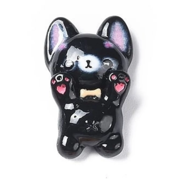 Fekete kutyus műgyanta kaboson  (29x18x8mm)