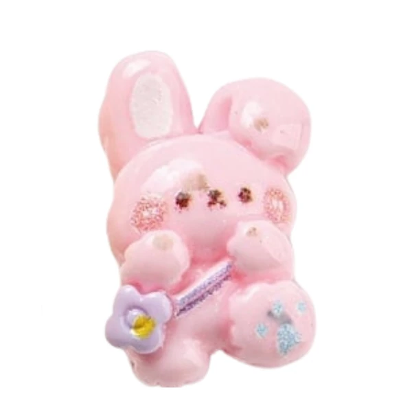 Rózsaszín nyuszi műgyanta kaboson  (17x15x8mm)