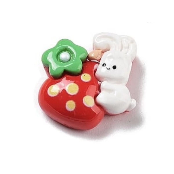 Nyuszi eperrel műgyanta kaboson  (25x20x8mm)