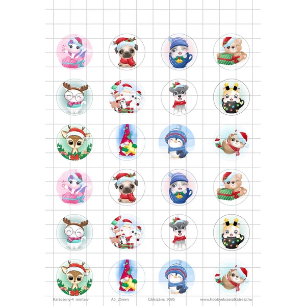 Karácsony-4 Üveglencsés ékszerpapír 25mm 12 féle minta A5