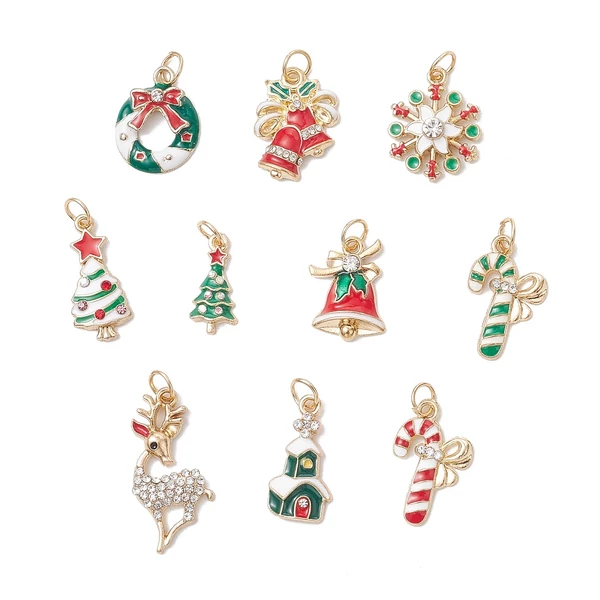 Karácsonyi zománcozott fityegő csomag (18~29.5x8.5~16.5x3~5.5mm) /10db