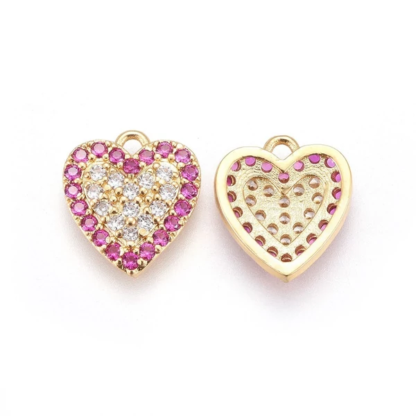 Arany színű pink szív cirkónia charm, fityegő