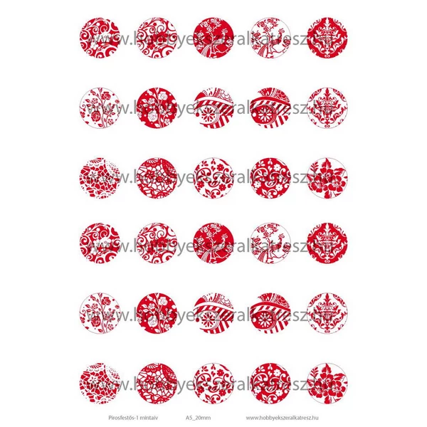 Pirosfestős-1 Üveglencsés ékszerpapír 20mm 15 féle minta A5