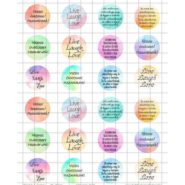 Idézetek-2 Üveglencsés ékszerpapír 25mm 12 féle minta A5