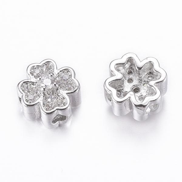 Ezüst színű lóhere cirkónia strasszos köztes (8x5mm)