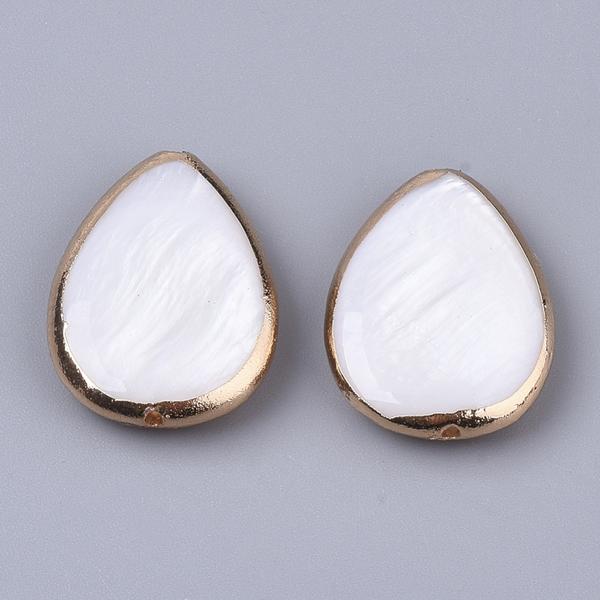 Fehér édesvízi gyöngy arany kerettel (18x13mm)