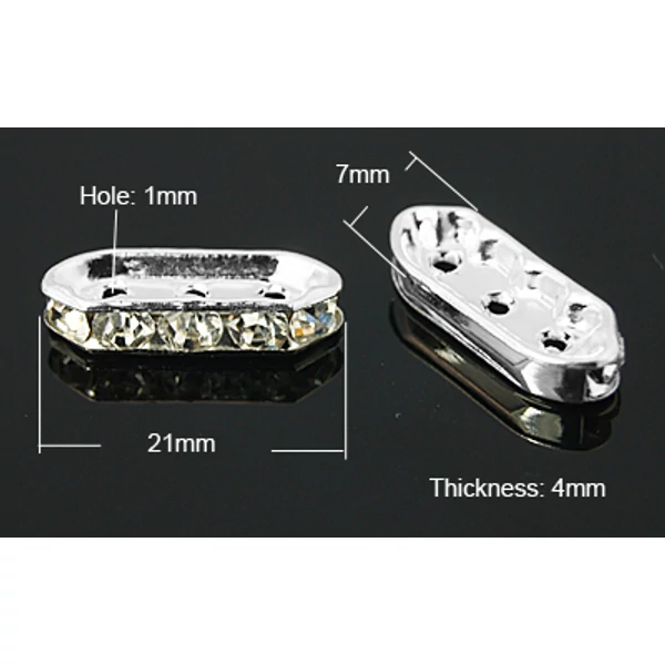 4db ezüst színű strasszos köztes (18x7mm)