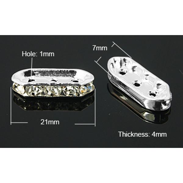 4db ezüst színű strasszos köztes (18x7mm)