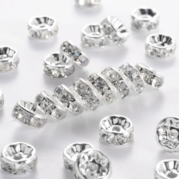 10db ezüst színű strasszos köztes (8x4mm)