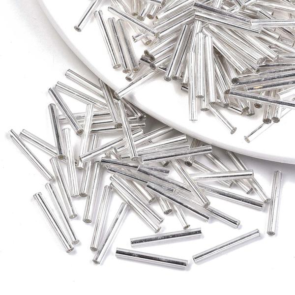 Ezüst színű szalmagyöngy (20x2,5mm) /15gr