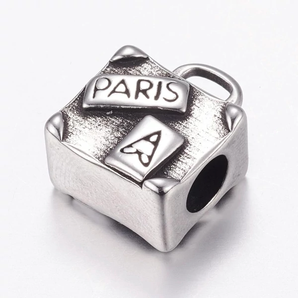 Nemesacél bőrönd gyöngy (15x12x8mm)