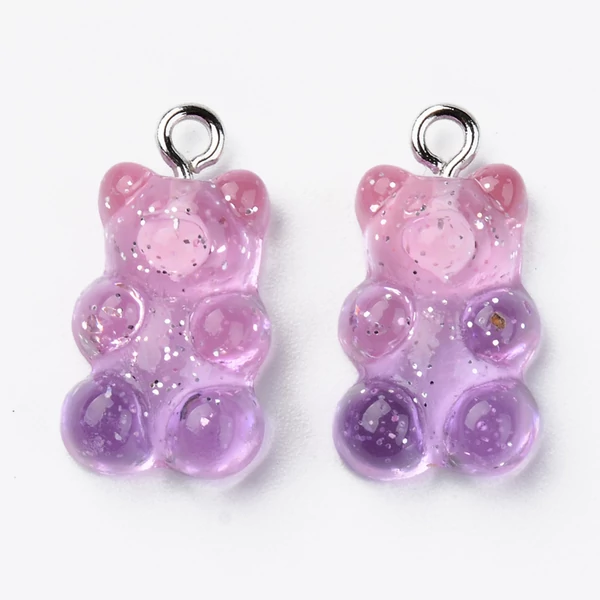 2db Gumi maci alakú, lila-rózsaszín színű műgyanta medál  (21x11x7mm)
