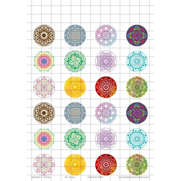 Mandala-1 Üveglencsés ékszerpapír 25mm 12 féle minta A5