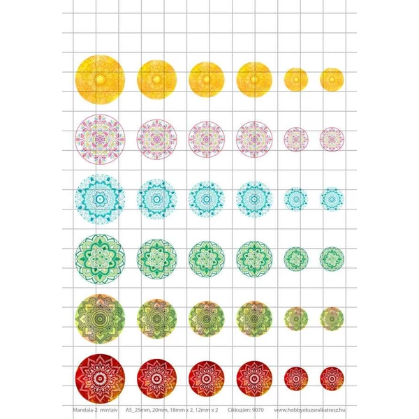 Mandala-2 Üveglencsés ékszerpapír több méret 6 féle minta A5