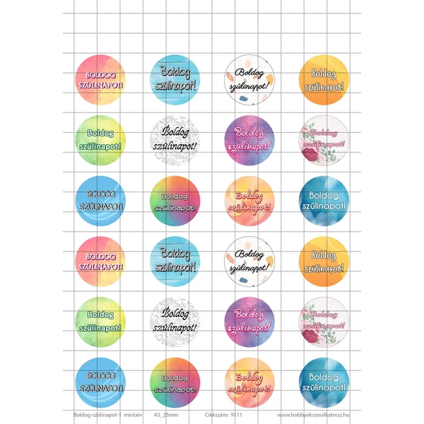 Boldog Szülinapot Üveglencsés ékszerpapír 25mm 12 féle minta A5