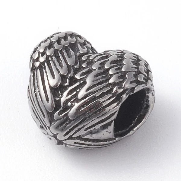 Nemesacél szárny szív gyöngy (12x10mm)