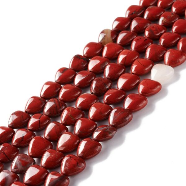 Vörös jáspis szív alakú ásványgyöngy (12,5mm)/1db