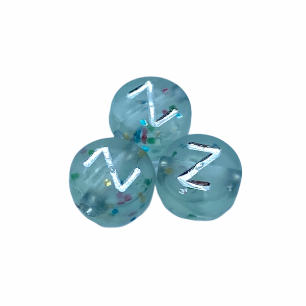 Műanyag glitterrel díszített kör "Z" betűgyöngy (7mm)