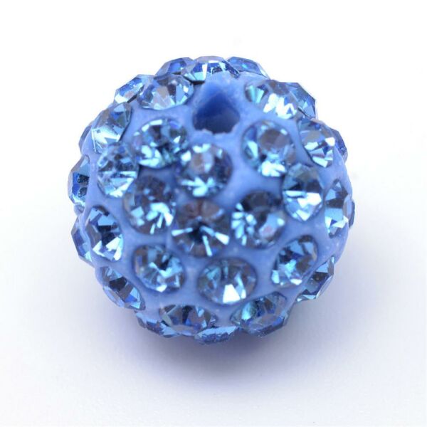 Strasszal díszített világos kék gyöngy (12mm)