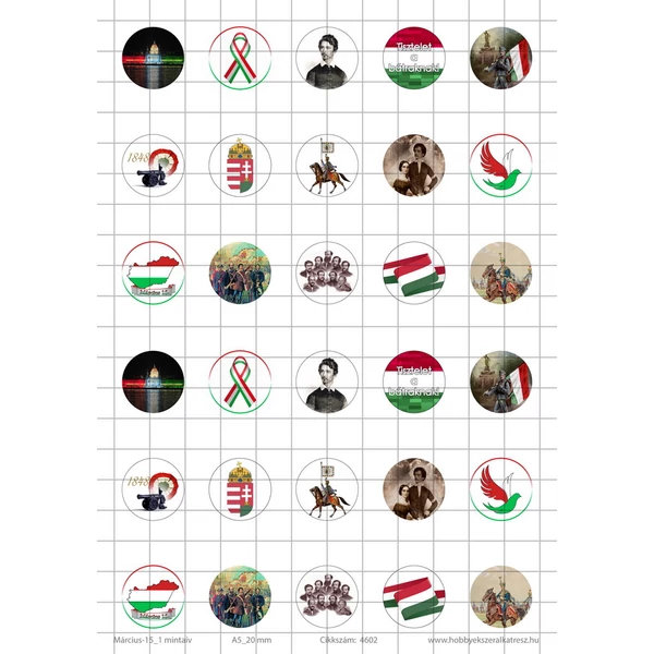 Hungary-1 Üveglencsés ékszerpapír 20mm 15 féle minta A5