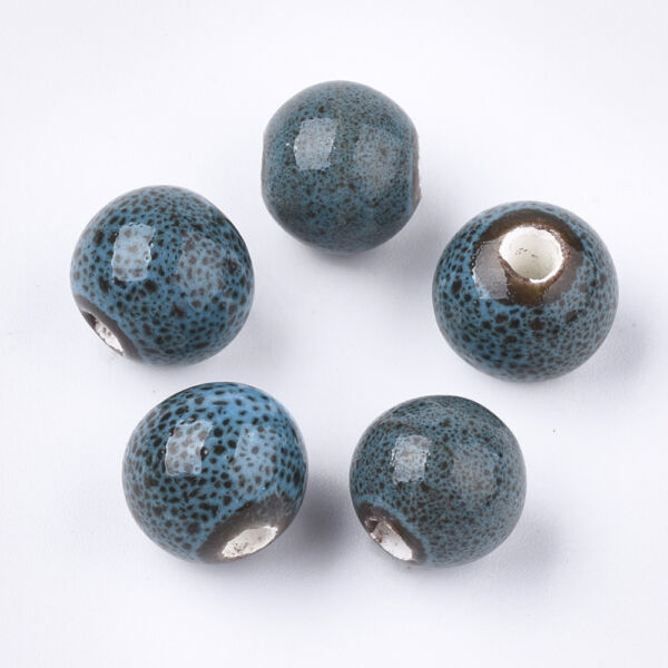 Antik mázas acél kék mintás porcelán, kerámia gyöngy (10mm)