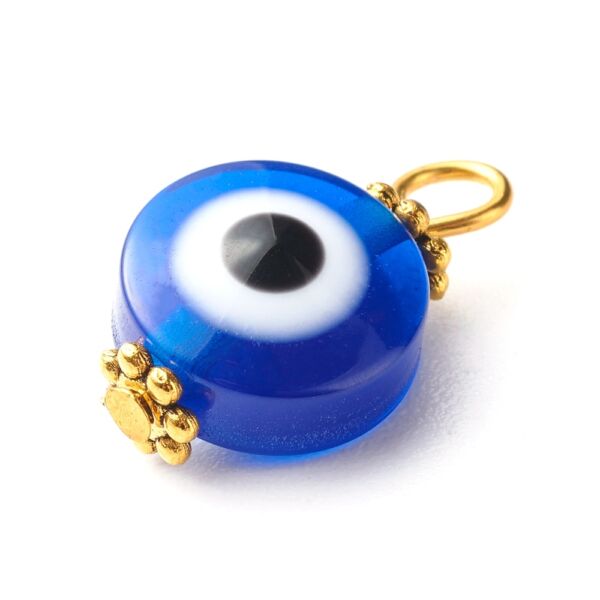 10db Kék Allah szeme lapos üveggyöngy szerelékkel (8mm)