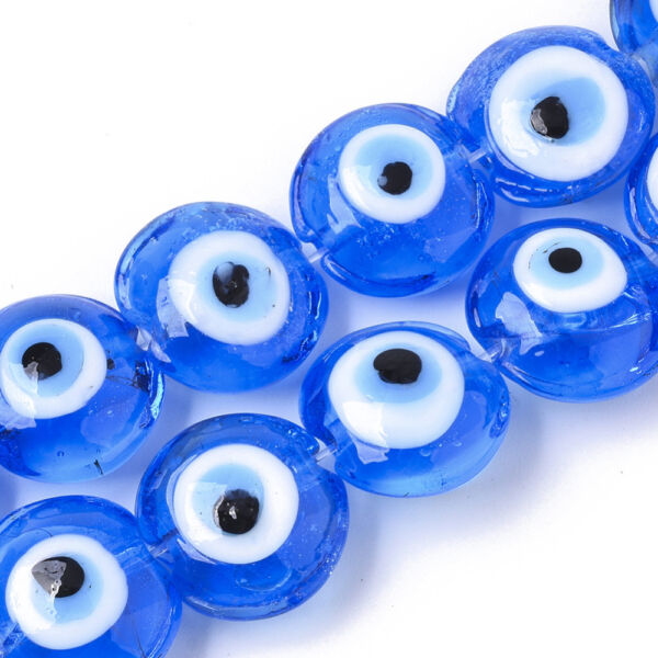 2db Kék Allah szeme lapos üveggyöngy (17x9mm)