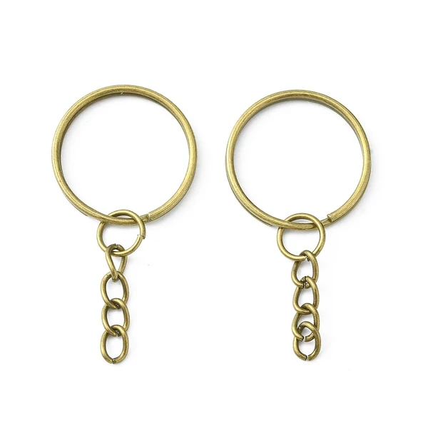 4db Bronz színű kulcstartókarika lánccal (25mm) 4db Bronz színű kulcstartókarika lánccal (25mm)