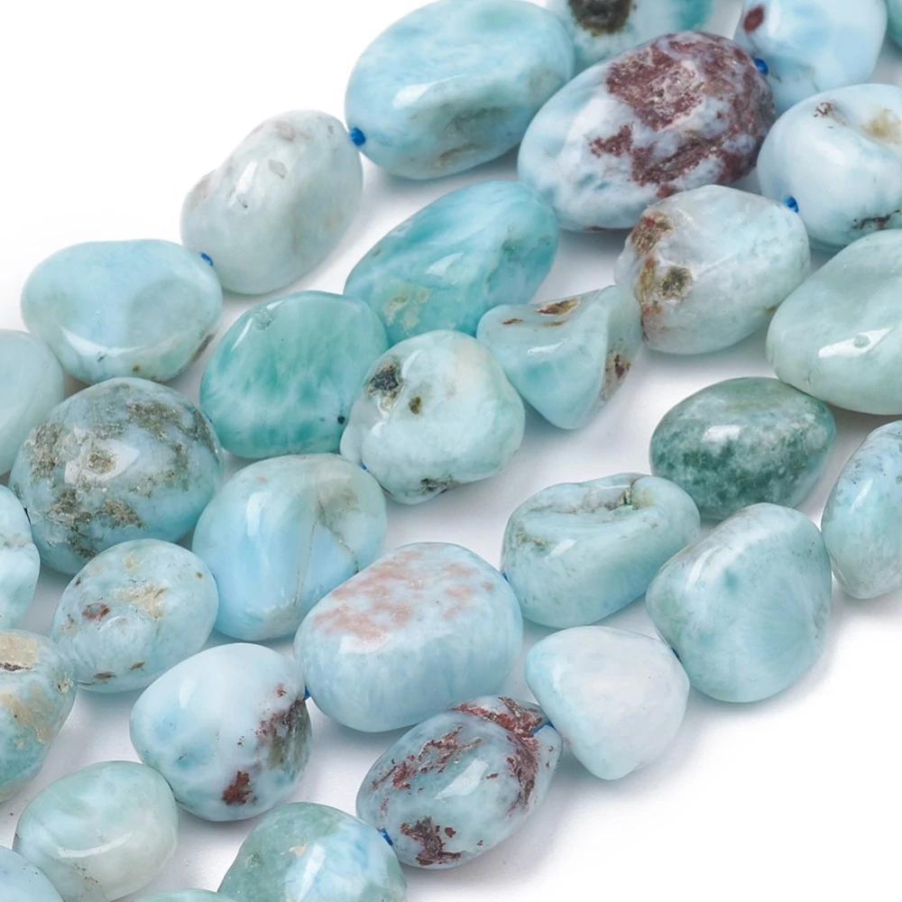 Larimar csiszolt ásványgyöngy szálban (8~10x8~9x5.5~6mm) /39.5cm