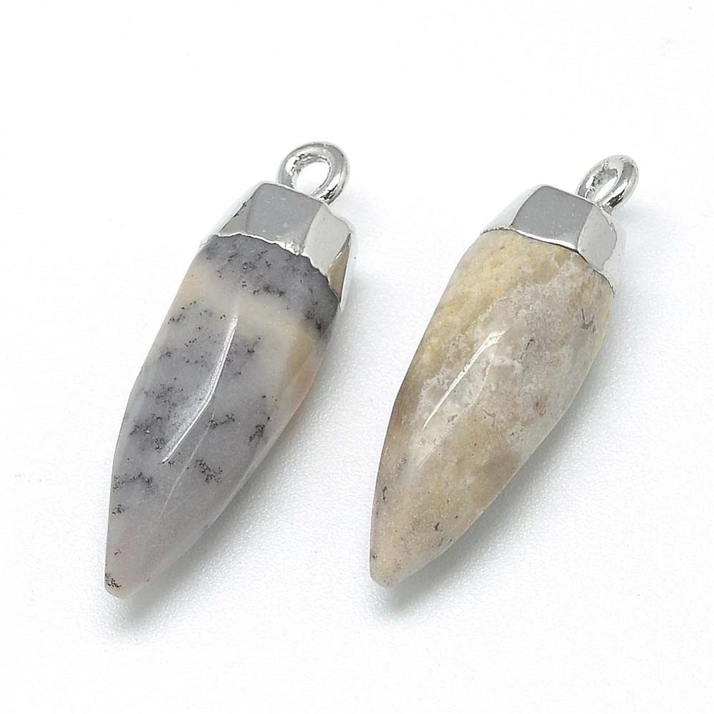 Virág achát ásványmedál ezüst színű szerelékkel (26x8mm)