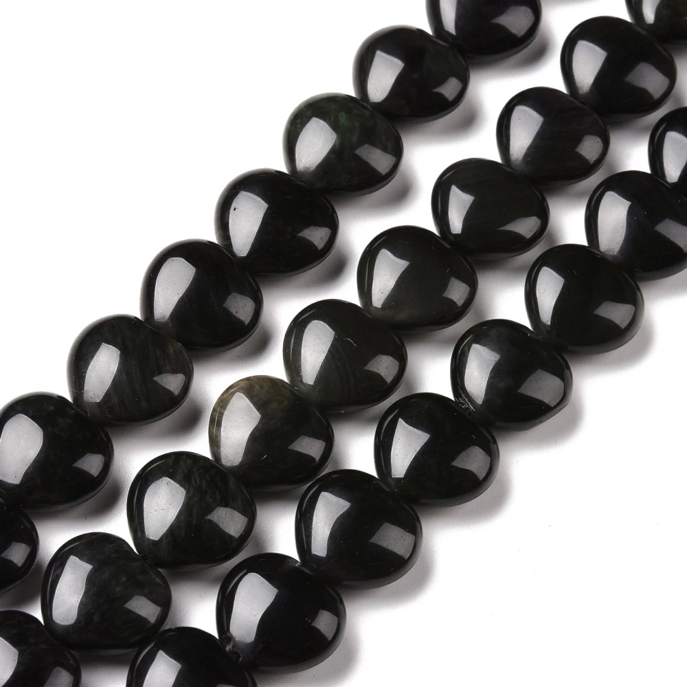 Obszidián szív alakú ásványgyöngy (16mm)/1db