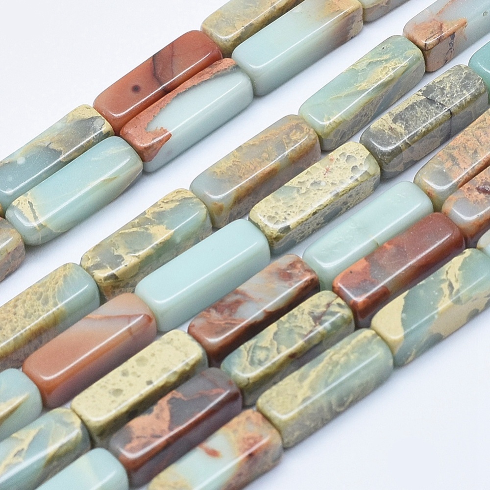 Aqua terra jáspis tégla ásványgyöngy szálban (13~14x4x4mm)/30db