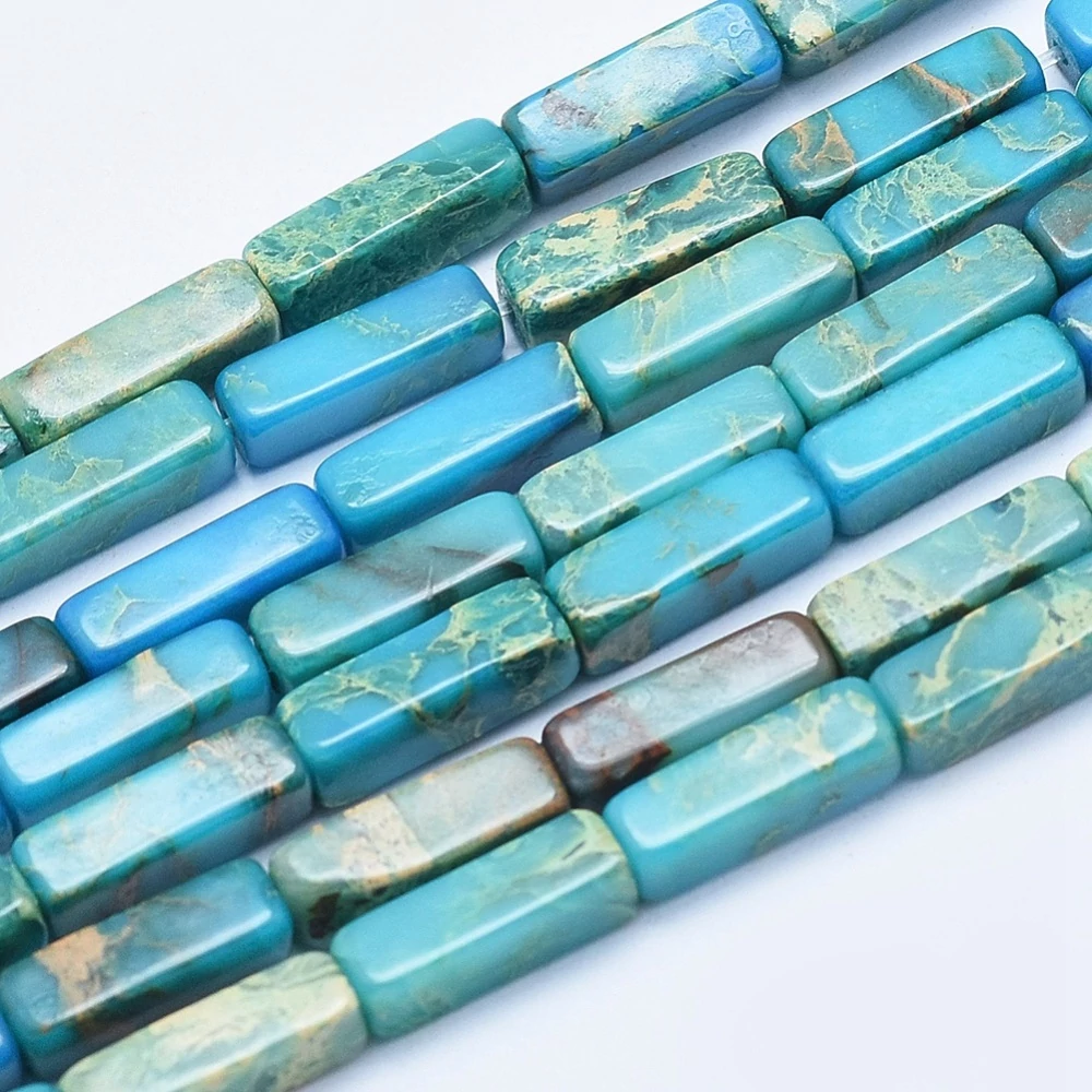 Aqua terra jáspis (festett) tégla ásványgyöngy szálban (13~14x4x4mm)/30db