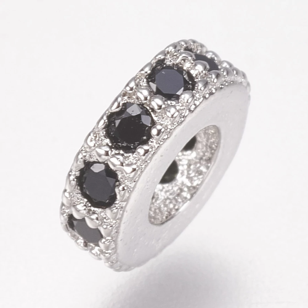 Ezüst színű fekete cirkónia strasszos köztes (6x2mm)