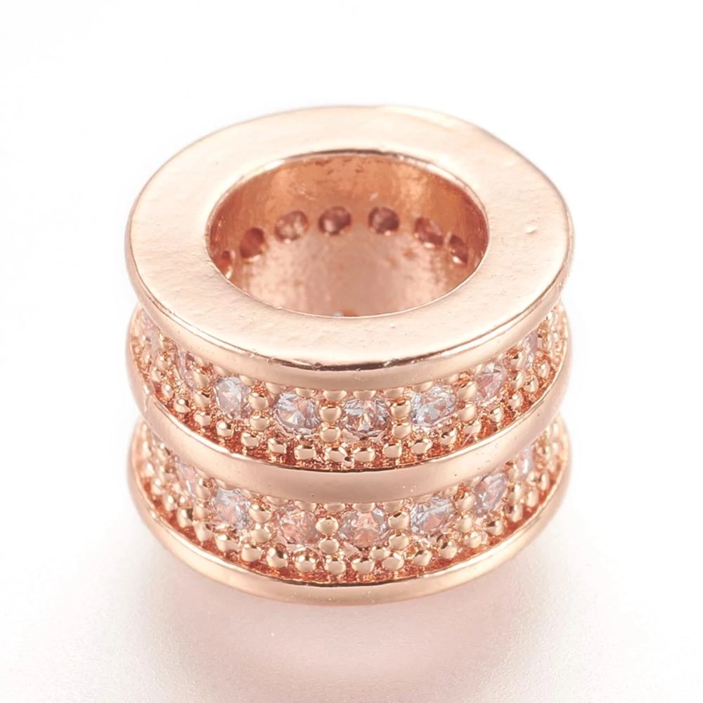 Strasszal díszített rozé arany színű cirkónia cső (8x6mm)