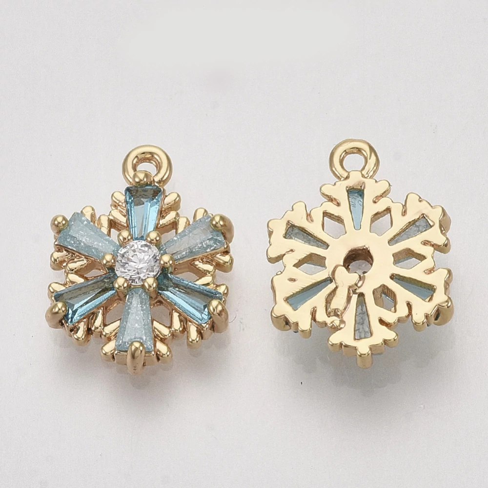 Arany színű kék hópihe cirkónia charm/fityegő 18K arany bevonattal