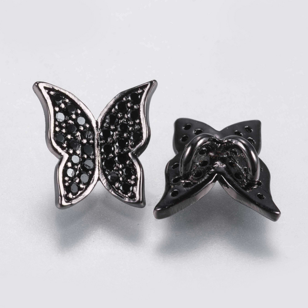 Fekete színű cirkónia strasszos pillangó köztes (10x10mm)