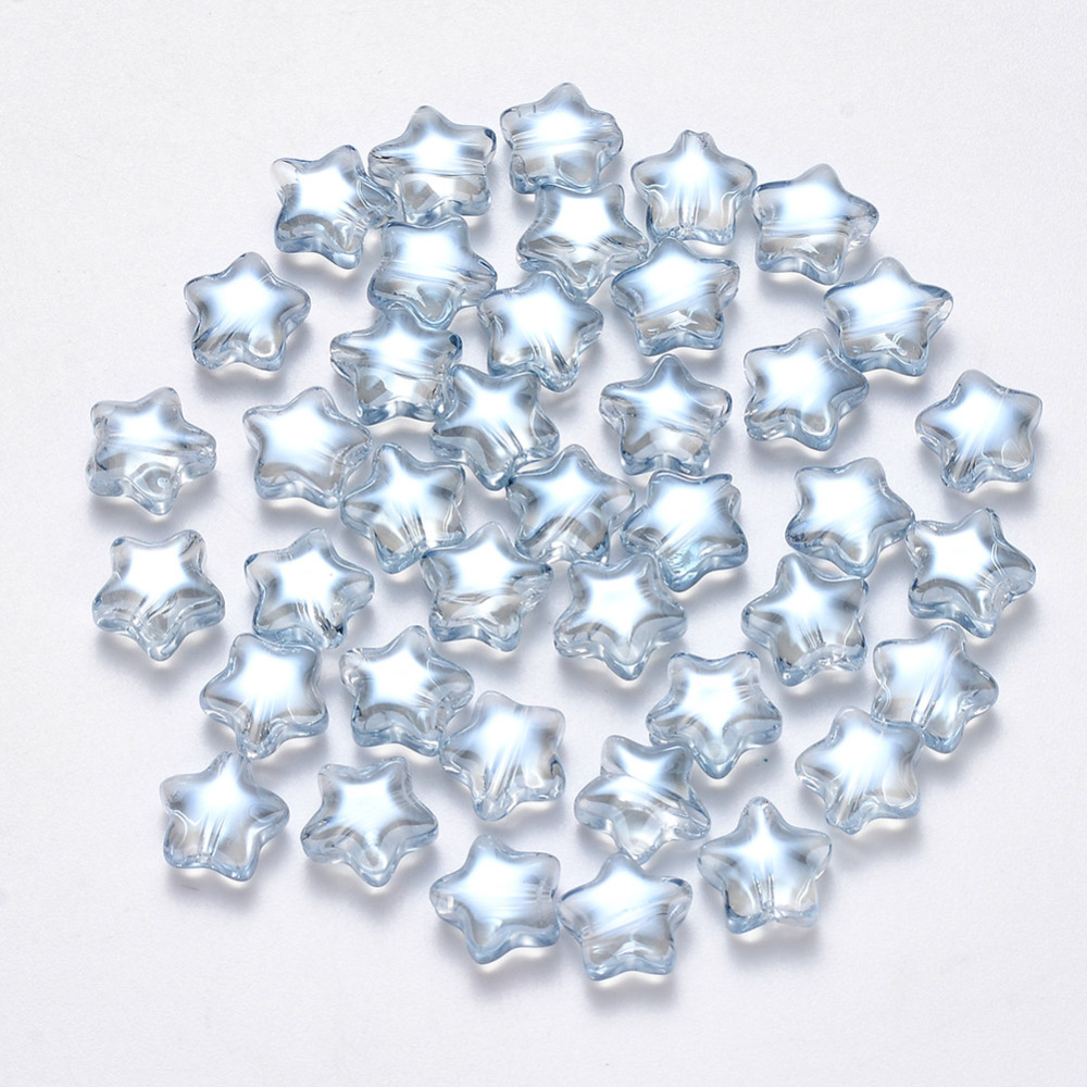 10db Áttetsző világos kék csillag üveggyöngy (8,5mm)