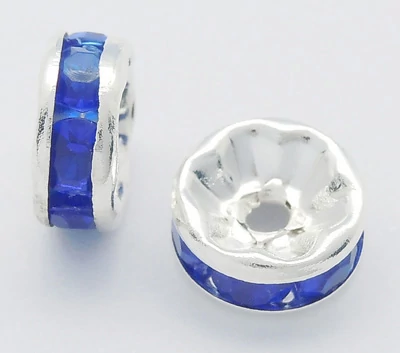 10db ezüst színű kék strasszos köztes (8x4mm)